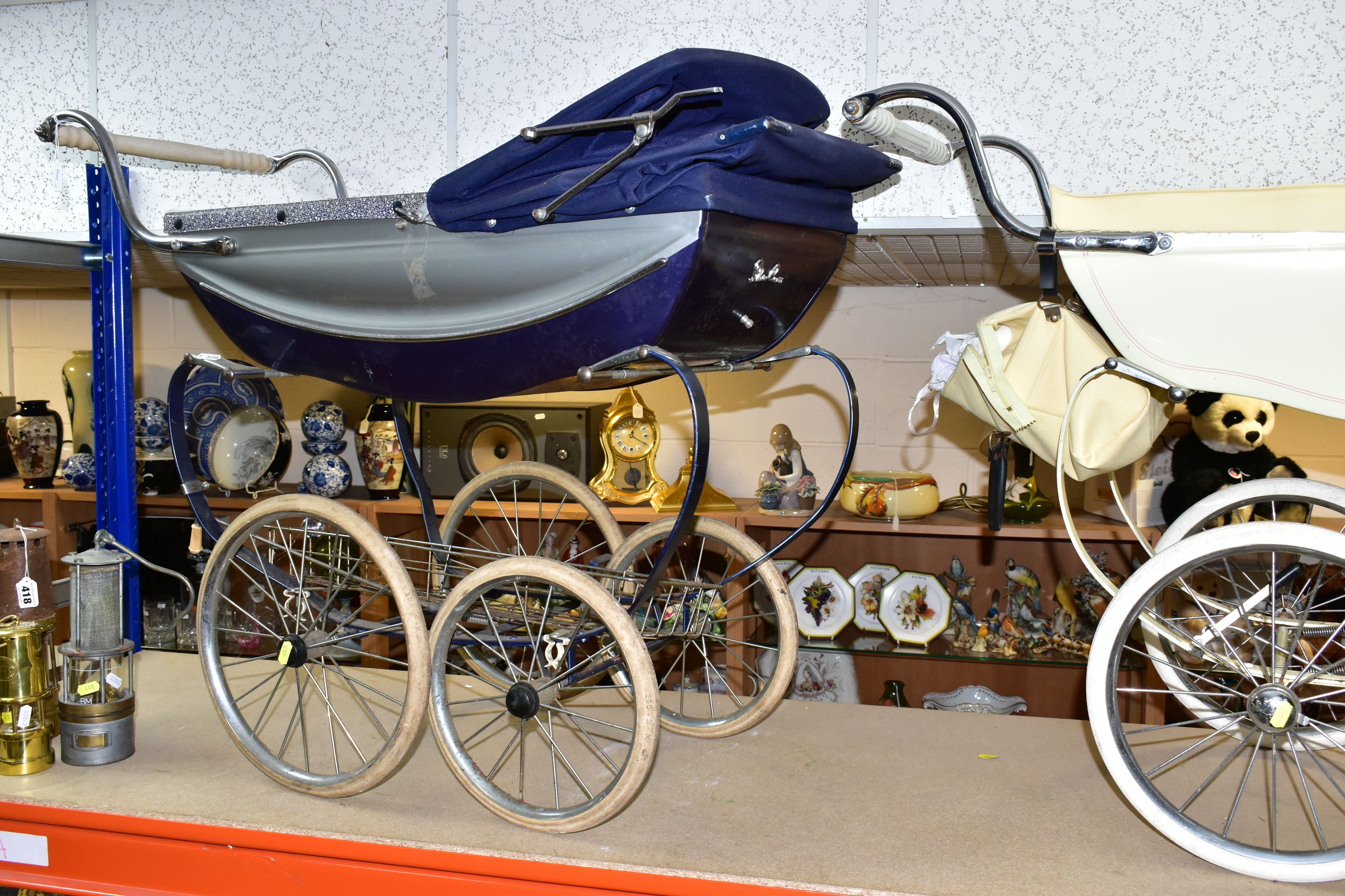 TWO SILVERCROSS DOLL'S PRAMS, one lemon with pink detail and flowered decal with a matching - Image 2 of 10