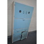 A RETRO METAL KITCHEN QUEEN, with four cupboard doors, a fall front door, and two drawers, width