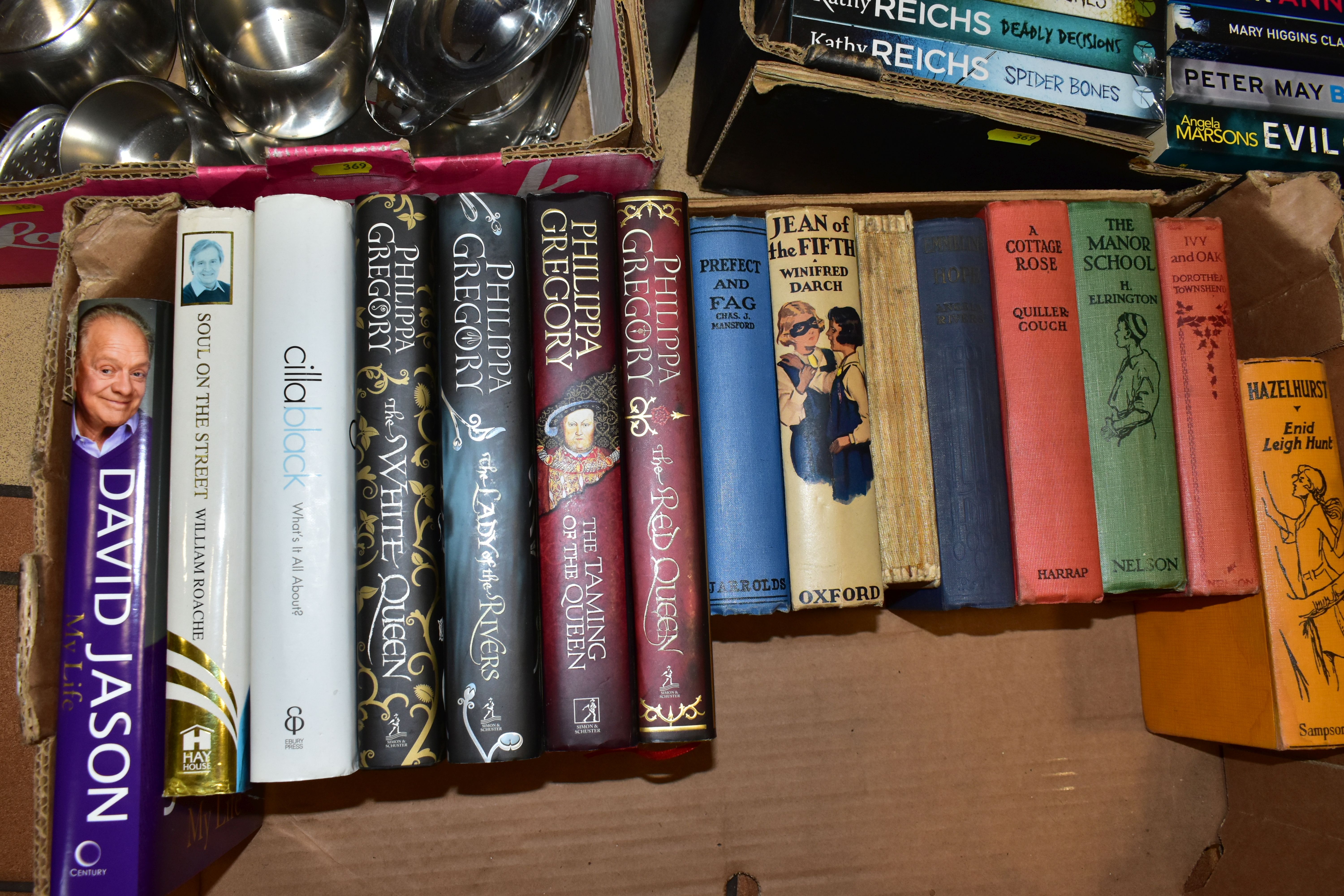 A BOX OF STAINLESS STEEL TEA WARES, ETC AND TWO BOXES OF HARDBACK AND PAPERBACK BOOKS, forty six - Image 2 of 4