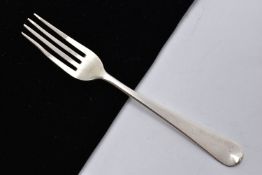 A SINGLE WHITE METAL FORK, Hanoverian polished pattern fork, engraved crest to the reverse of the