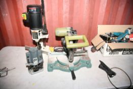 A RUILING R3253 COMPOUND MITRE SAW 110v with 10in blade, a Jet Bench morticer 240v (missing hold