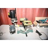 A RUILING R3253 COMPOUND MITRE SAW 110v with 10in blade, a Jet Bench morticer 240v (missing hold