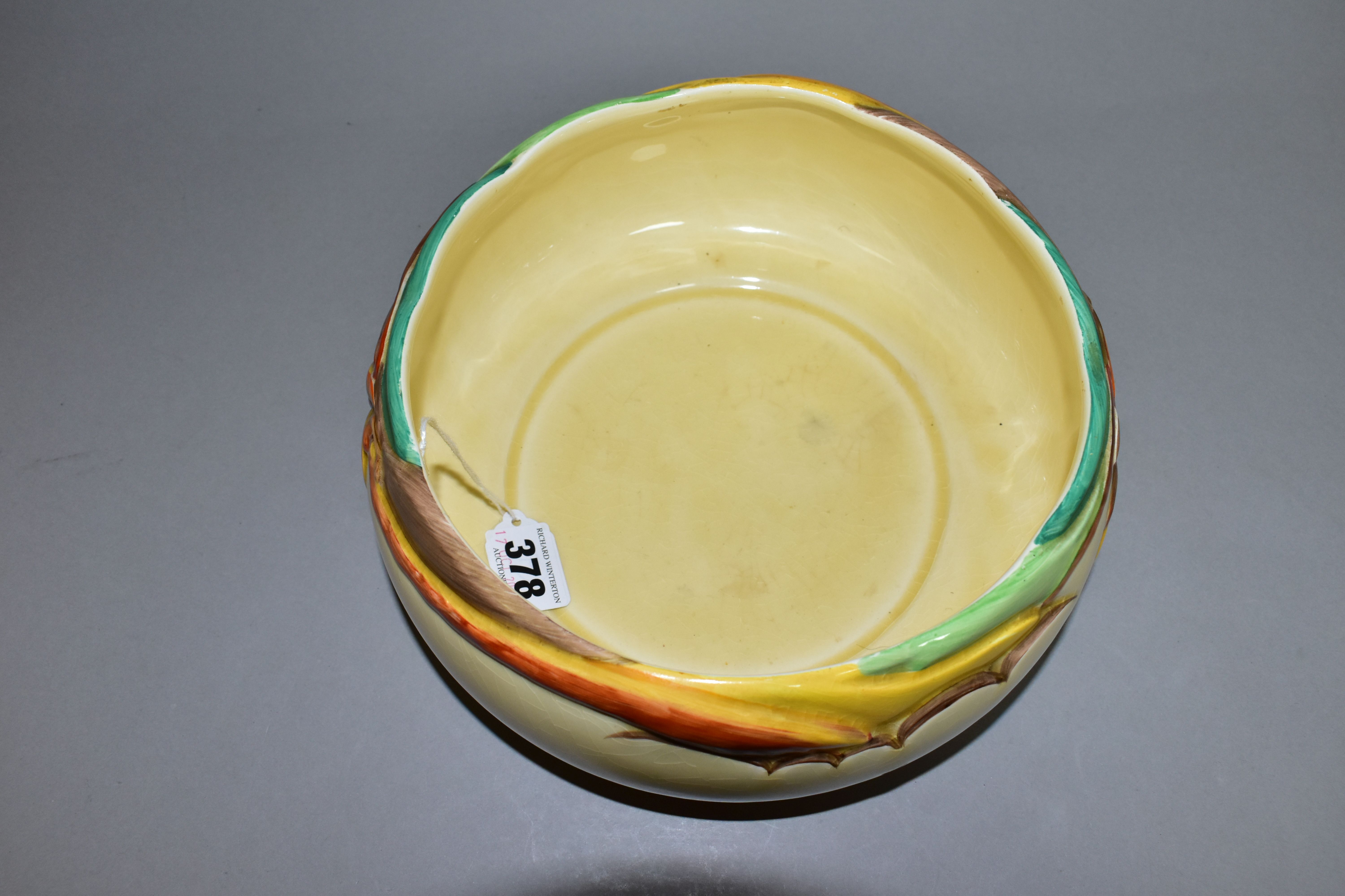 A CLARICE CLIFF FOR NEWPORT POTTERY FRUIT OR SALAD BOWL MOULDED WITH AUTUMNAL LEAVES, printed marks, - Image 4 of 5