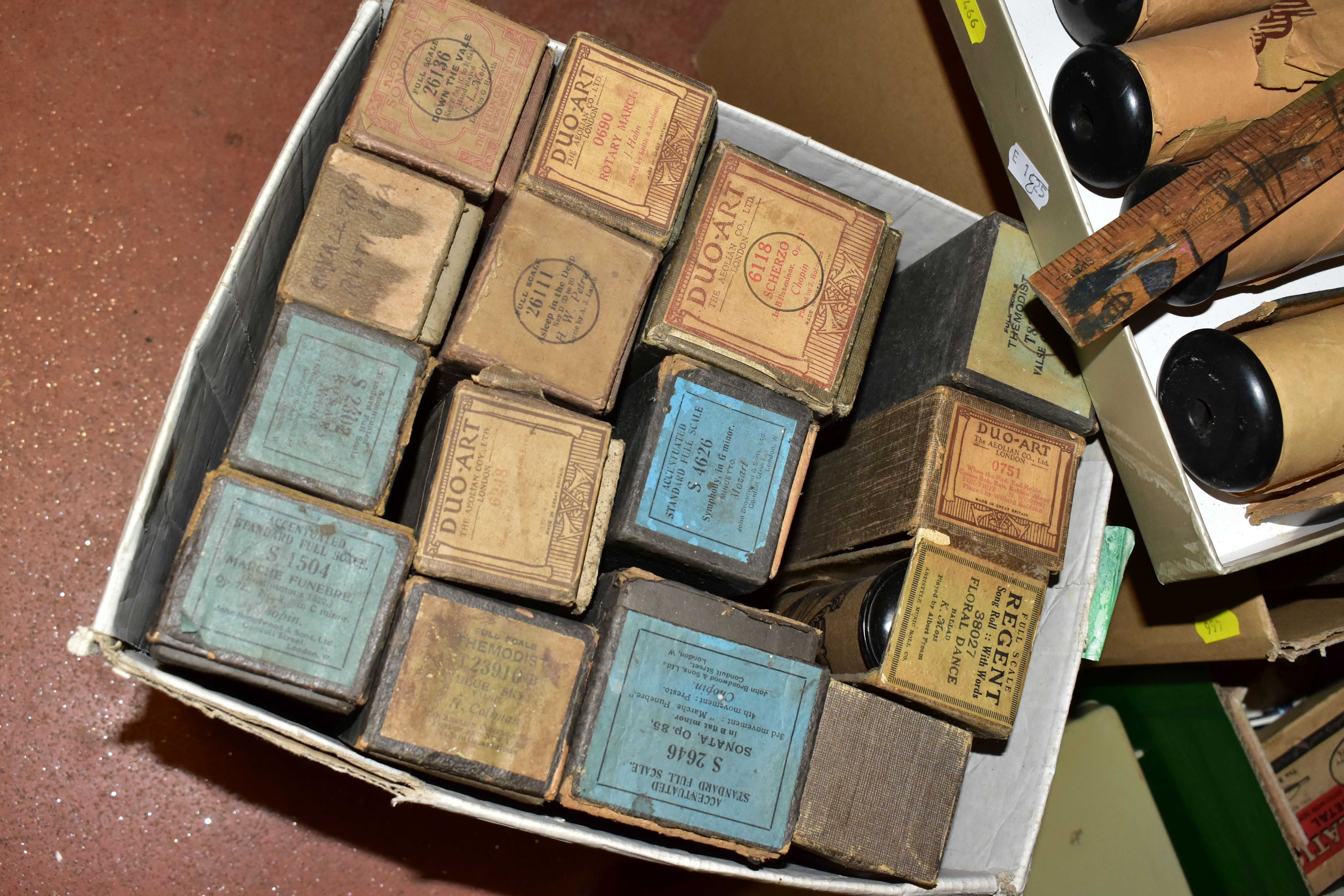 FOUR BOXES OF VICTORIAN PIANOLA SONG MUSIC ROLLS, to include sixty three rolls by various - Image 2 of 9
