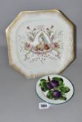 A WEMYSS TEA PLATE DECORATED WITH PURPLE PLUMS, painted, printed and impressed marks, diameter 14.