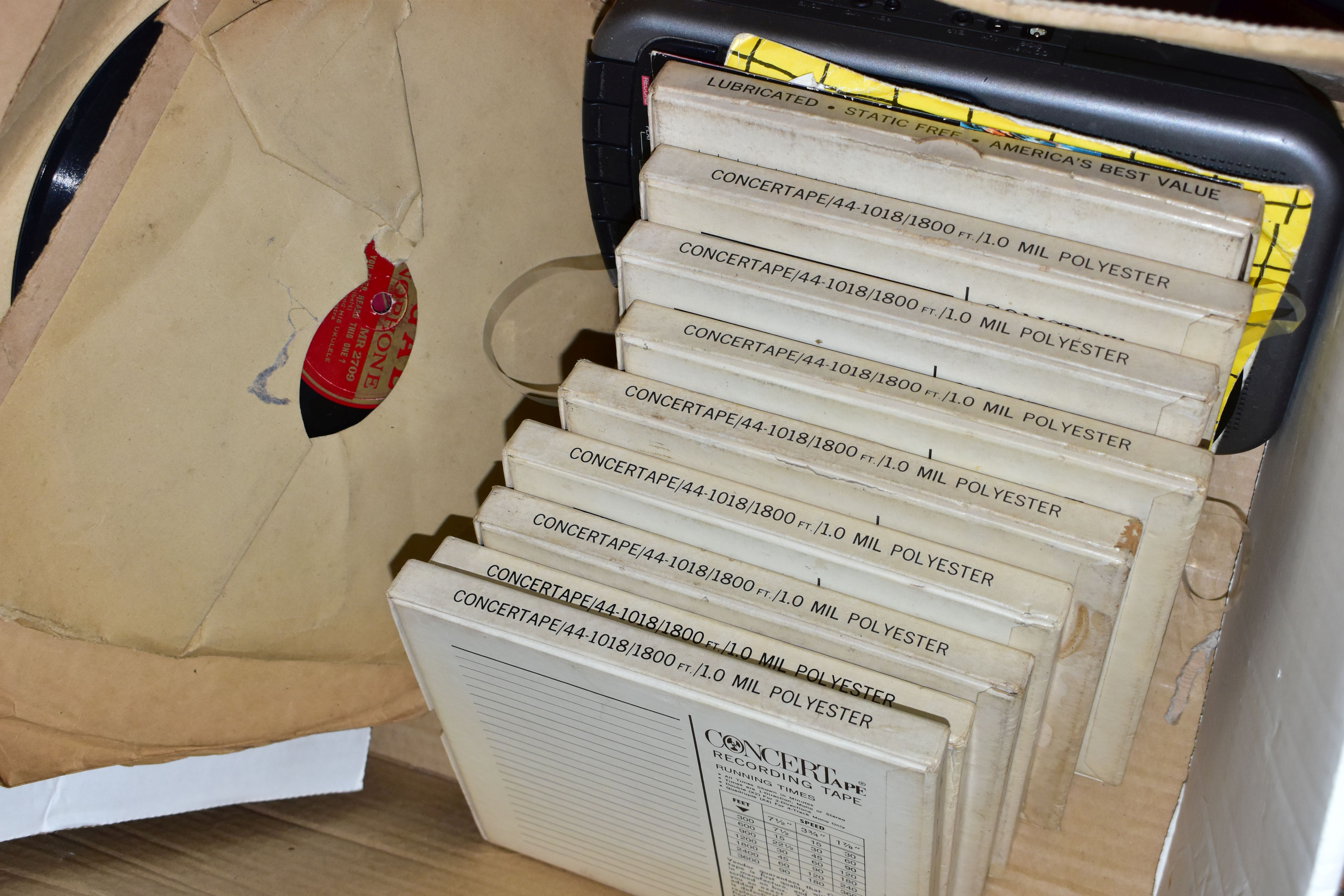 Five boxes containing DVDS, CDS, REEL TAPES & 78 rpm RECORDS to include films, TV series, popular - Image 3 of 6