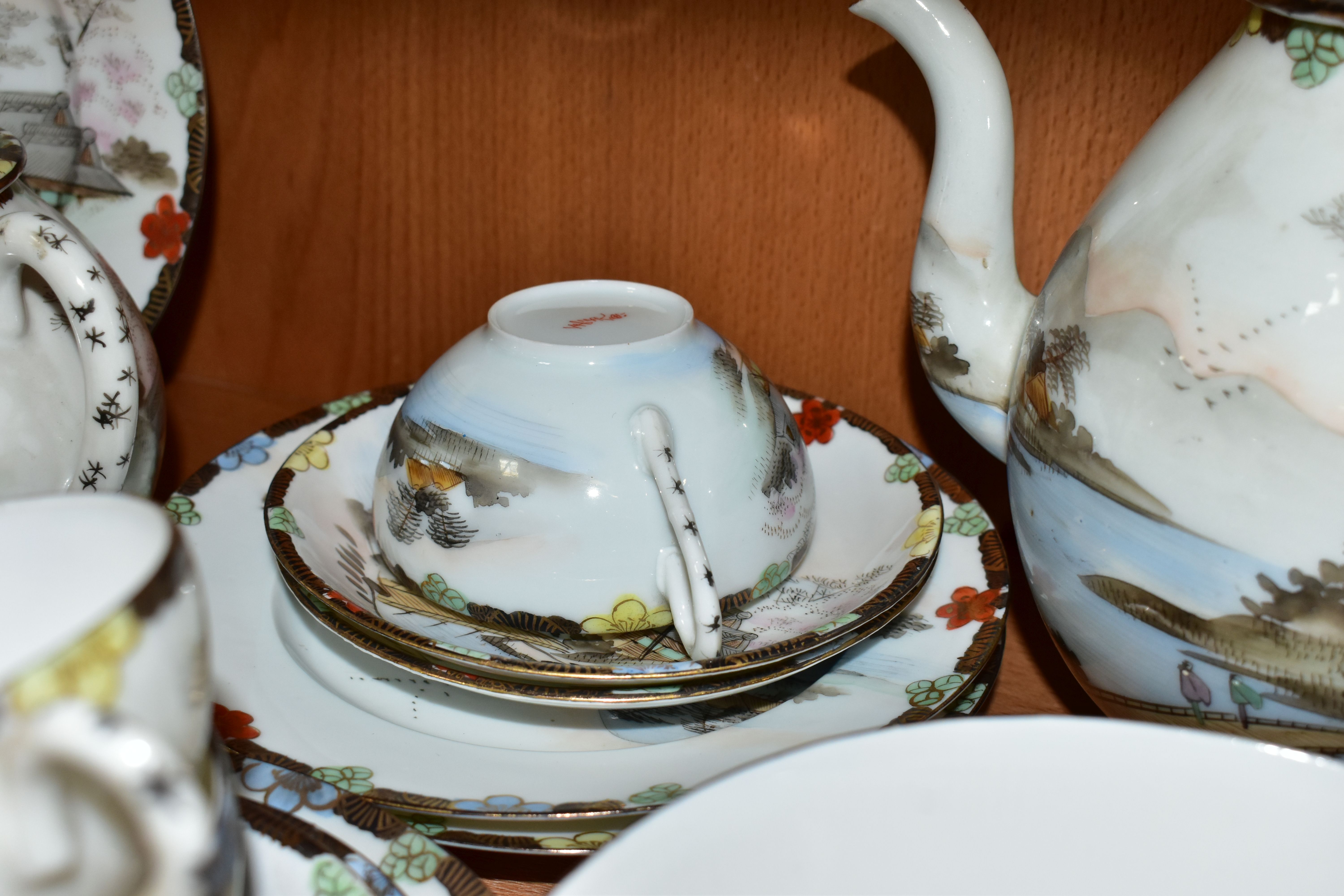 AN EARLY 20TH CENTURY JAPANESE EGGSHELL PORCELAIN FORTY PIECE TEA SERVICE, decorated with - Image 8 of 9