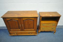 A KEAN AND SCOTT BURR WALNUT CABINET, with a single storage shelf and two drawers, on cabriole legs,