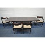 A MCINTOSH ROSEWOOD 1970'S EXTENDING DINING TABLE, with two additional fold out leaves, on tapered