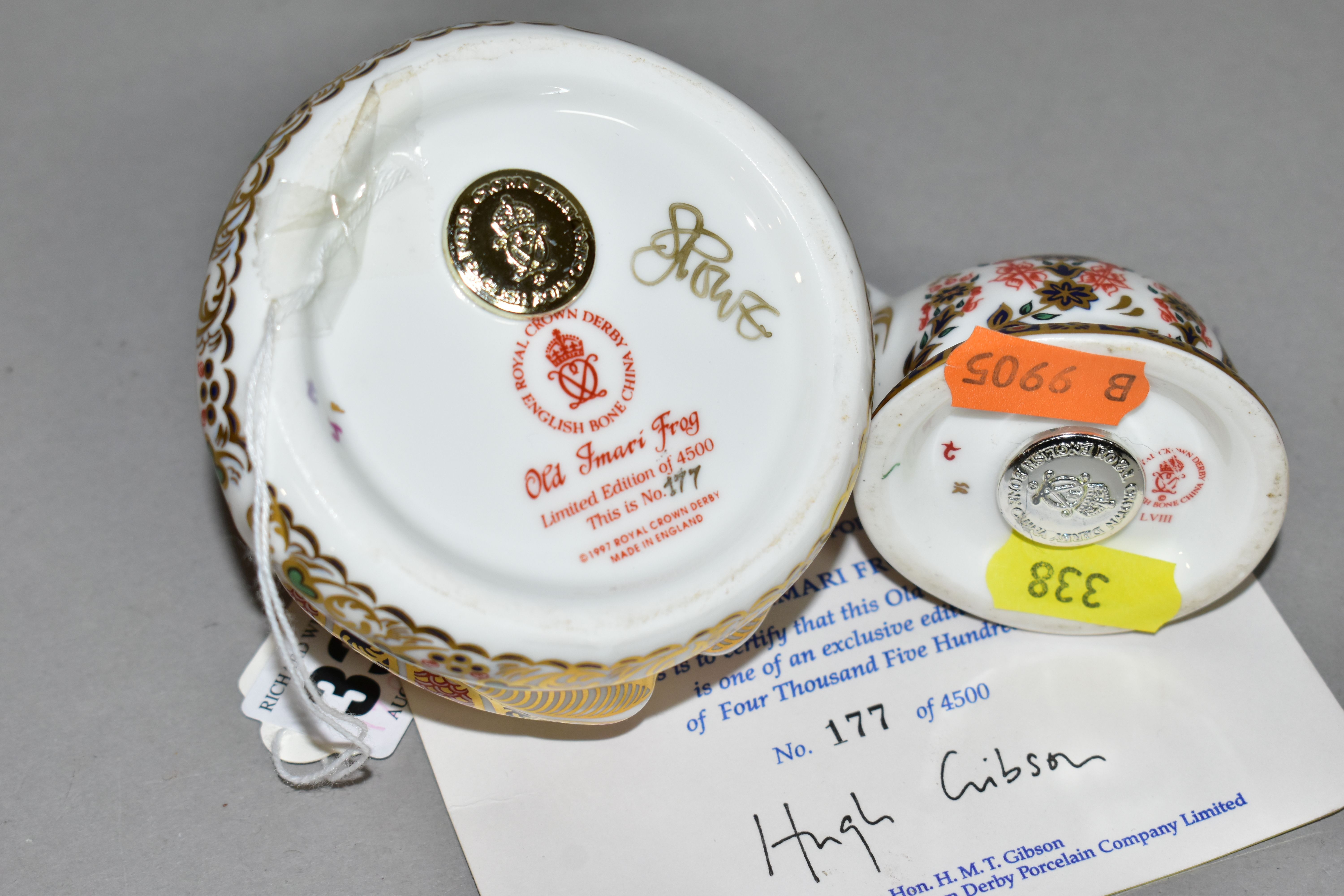 TWO ROYAL CROWN DERBY PAPERWEIGHTS, comprising a limited edition Old Imari Frog, no. 177/4500, - Image 4 of 4