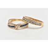 TWO 9CT YELLOW GOLD DIAMOND AND GEMSET RINGS, to include a diamond half eternity ring, set with