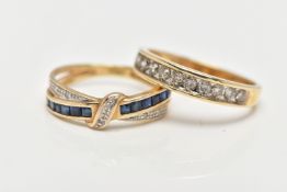 TWO 9CT YELLOW GOLD DIAMOND AND GEMSET RINGS, to include a diamond half eternity ring, set with