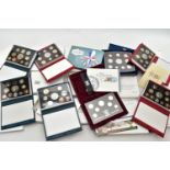 A BOX COTAINING ROYAL MINT ELIZABETH II PROOF YEAR SETS, to include two sets of coins for each