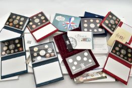 A BOX COTAINING ROYAL MINT ELIZABETH II PROOF YEAR SETS, to include two sets of coins for each