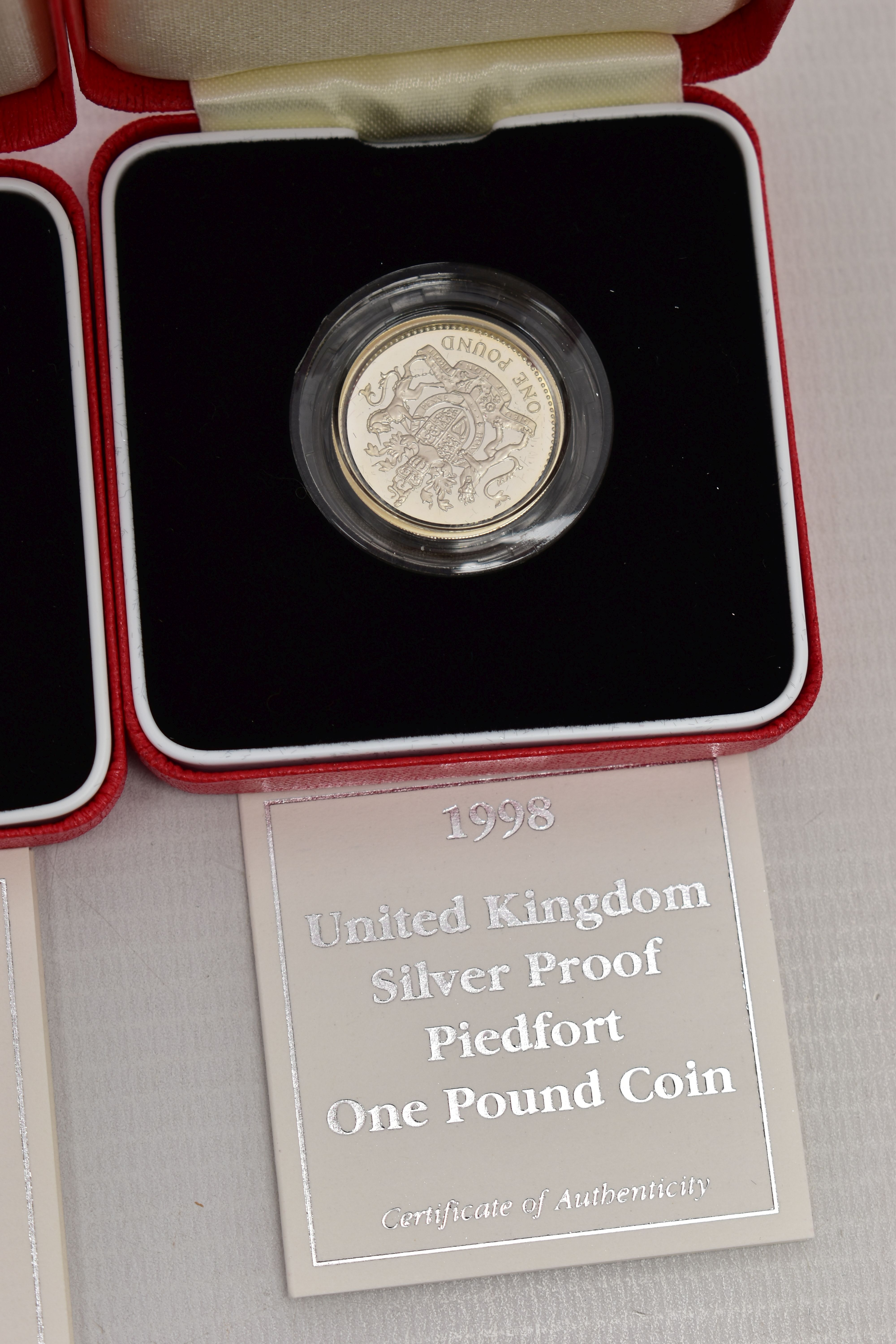 SILVER PIEDFORT PROOF ROYAL MINT ONE POUND COINS 1996, 1997, 1998, all boxed with cetificates - Image 3 of 3