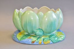 A CLARICE CLIFF FOR NEWPORT POTTERY BOWL, formed as a green water lily, green backstamp and