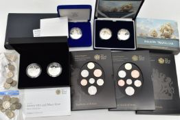 A SMALL AMOUNT OF ROYAL MINT SILVER PROOF AND BU COINS, to include Henry VIII and Mary Rose silver