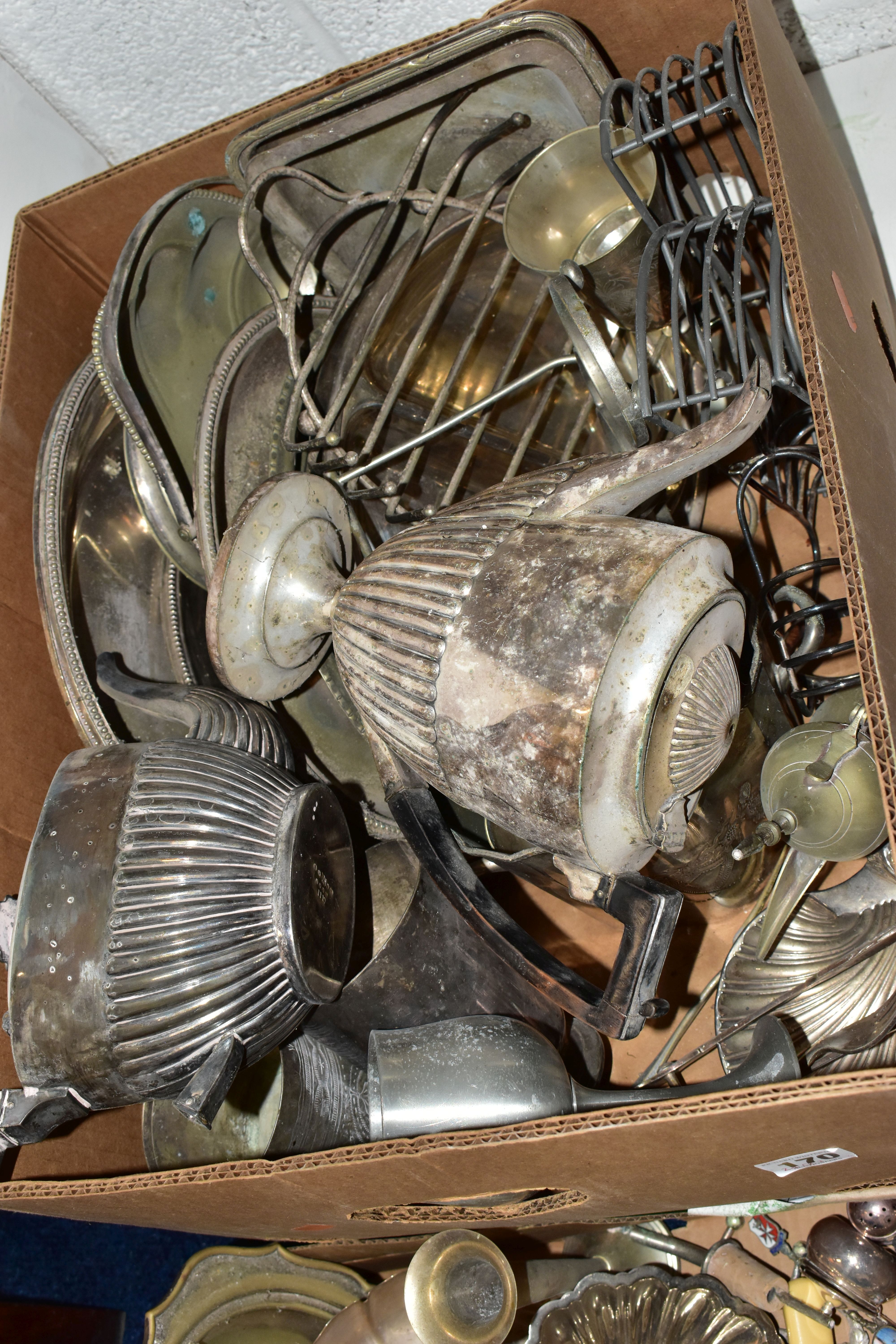 TWO BOXES OF ASSORTED WHITE METAL WARE AND A BOX OF CUTLERY, to include various dishes, entree - Image 3 of 3