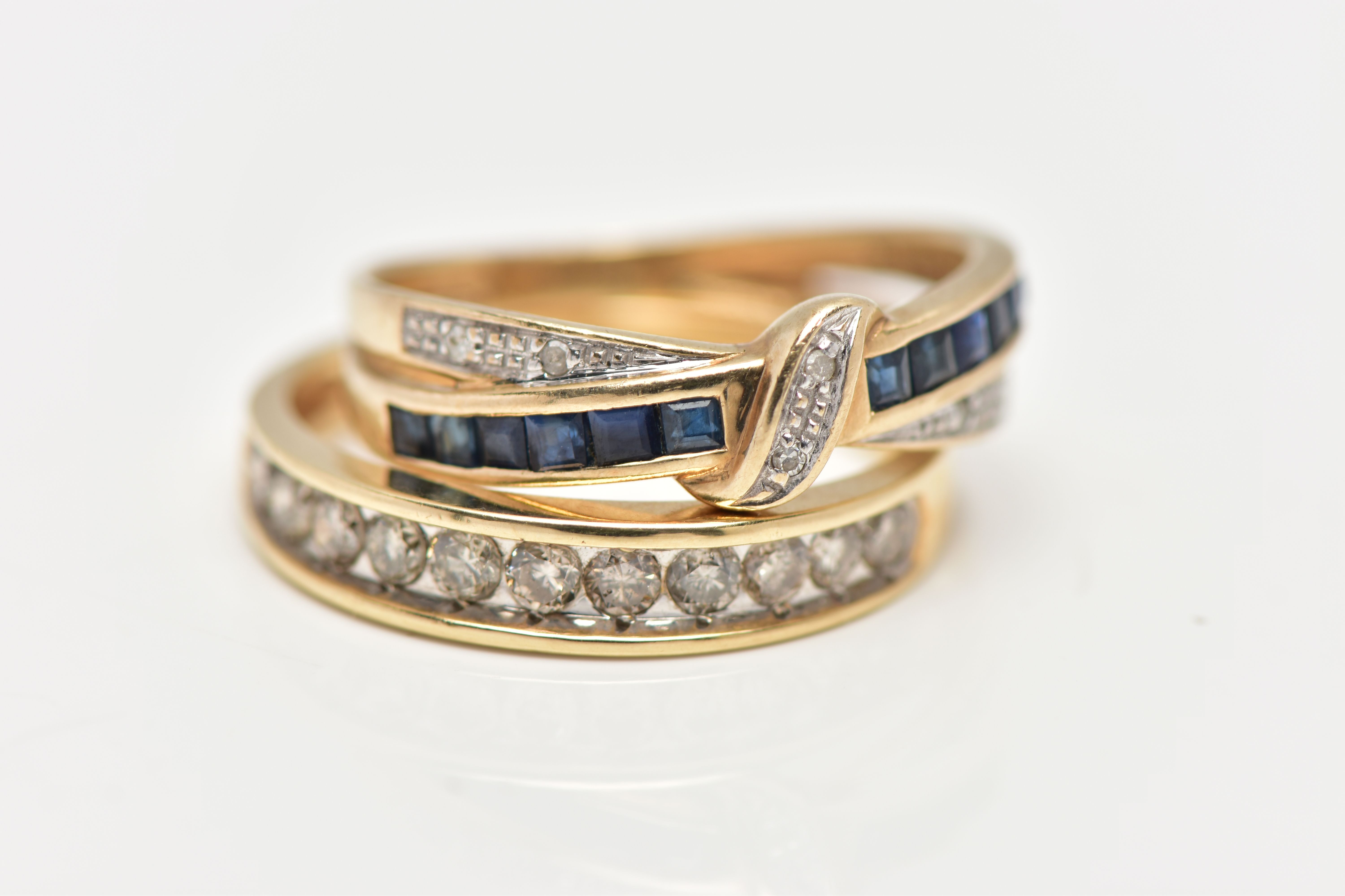 TWO 9CT YELLOW GOLD DIAMOND AND GEMSET RINGS, to include a diamond half eternity ring, set with - Image 3 of 5