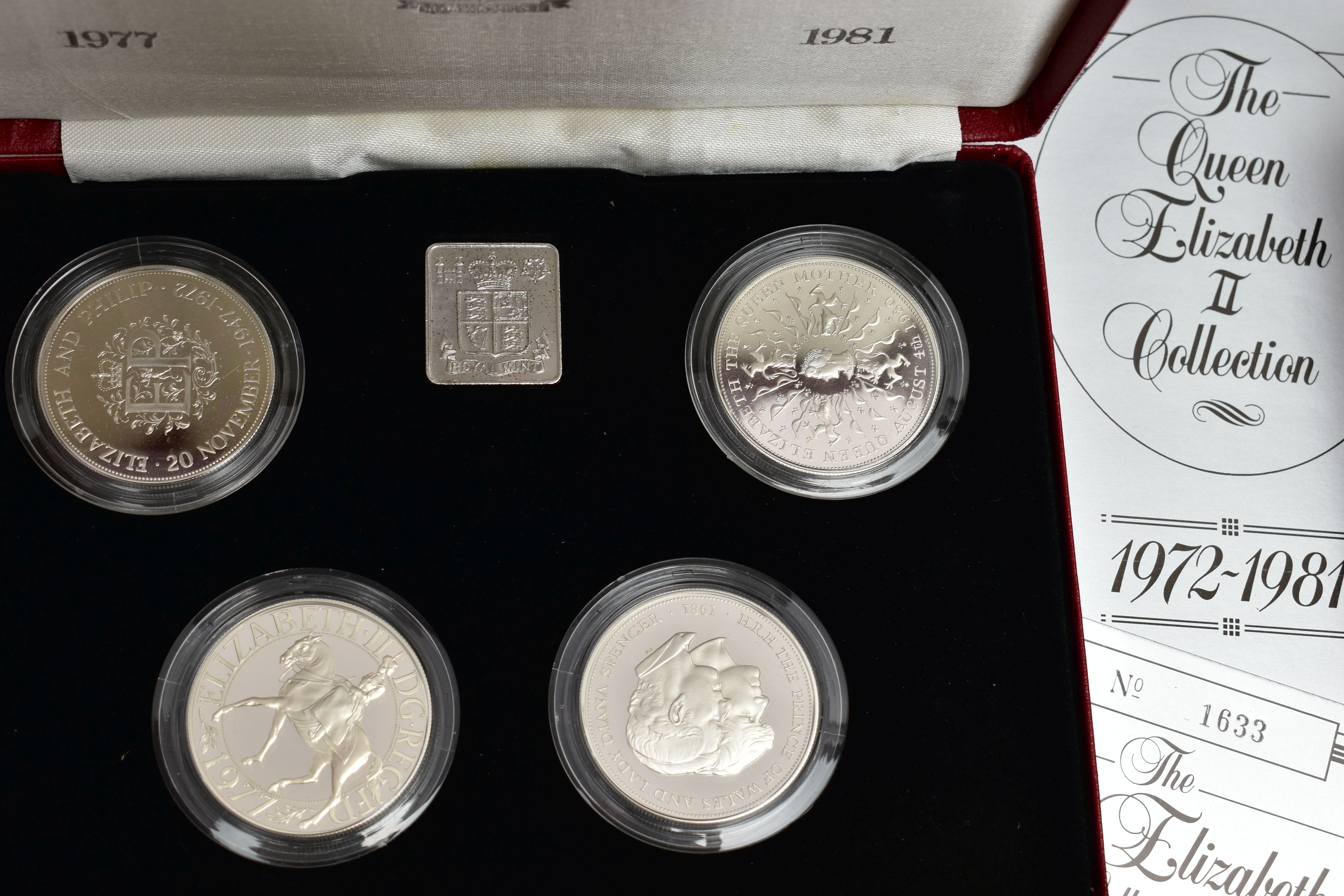 A ROYAL MINT QUEEN ELIZABETH II 1972-1981 SILVER PROOF CROWN COLLECTION, of four silver proof coins, - Image 7 of 9