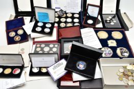 A BOX OF COINS AND COMMEMORATIVES TO INCLUDE a HRH Prince Louis 1 ounce Silver Medal 23 April
