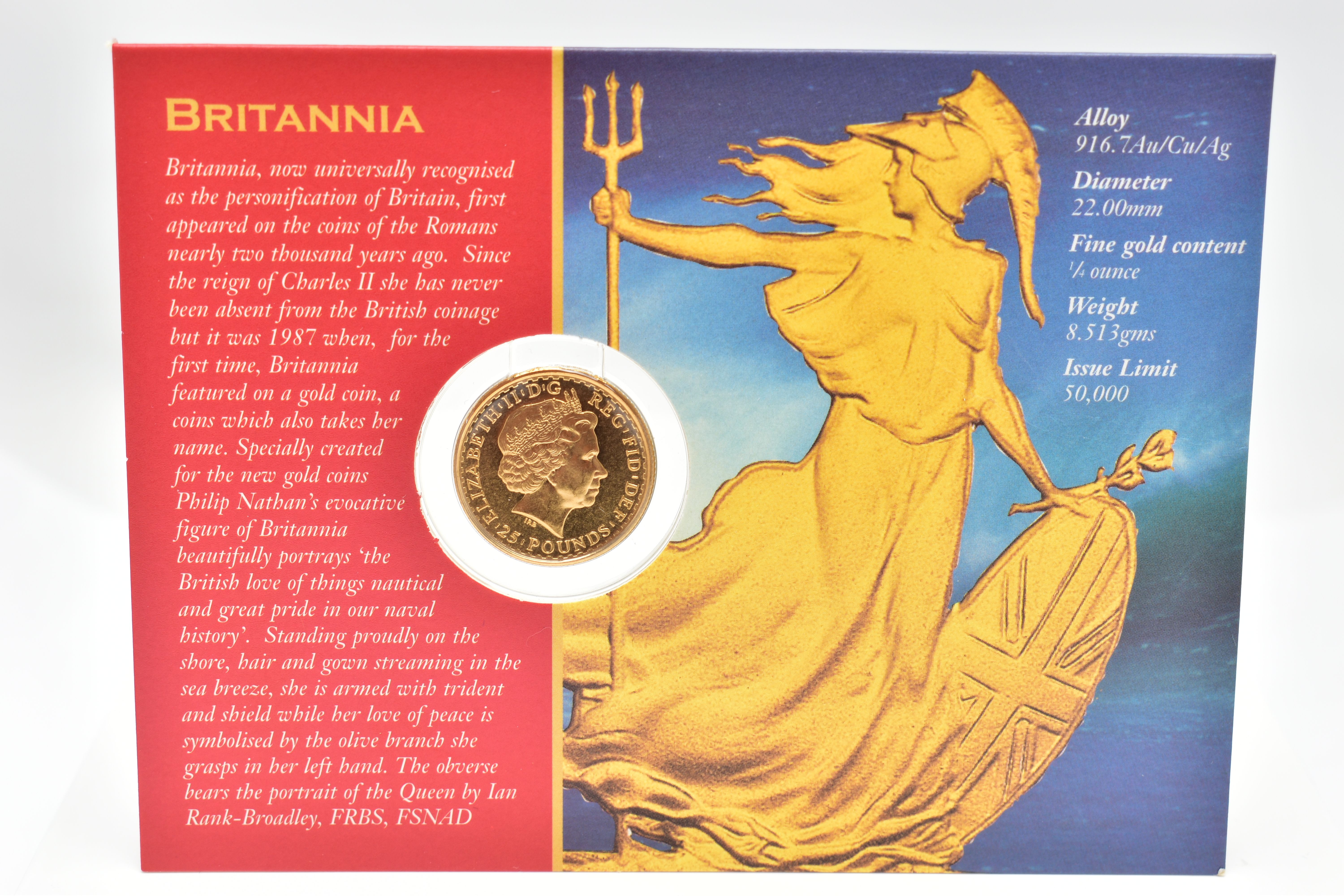 A ROYAL MINT 2000 CARDED GOLD BULLION £25 BRITANNIA COIN, 22.00mm, 8.513 grams, issue limit 50,000 - Image 2 of 2