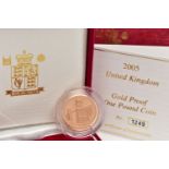 A ROYAL MINT 2005 UNITED KINGDOM GOLD PROOF ONE POUND COIN MENAI Suspension Bridge, 19.619 grams,