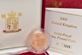 A ROYAL MINT 2005 UNITED KINGDOM GOLD PROOF ONE POUND COIN MENAI Suspension Bridge, 19.619 grams,