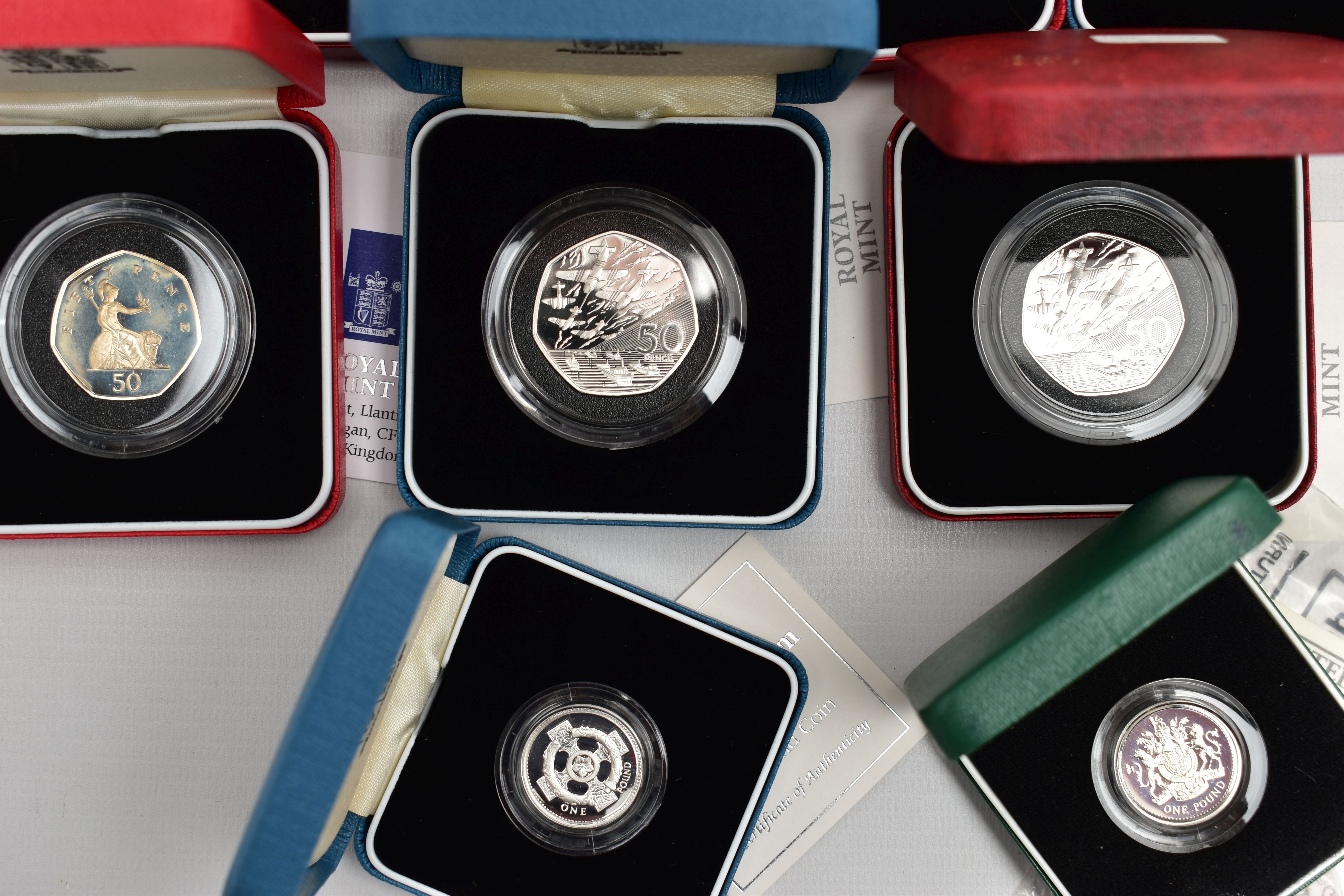 A GROUP OF ROYAL MINT SILVER PROOF UK BOXED COINS, to include a 1992-93 Silver proof Piedfort - Image 5 of 6