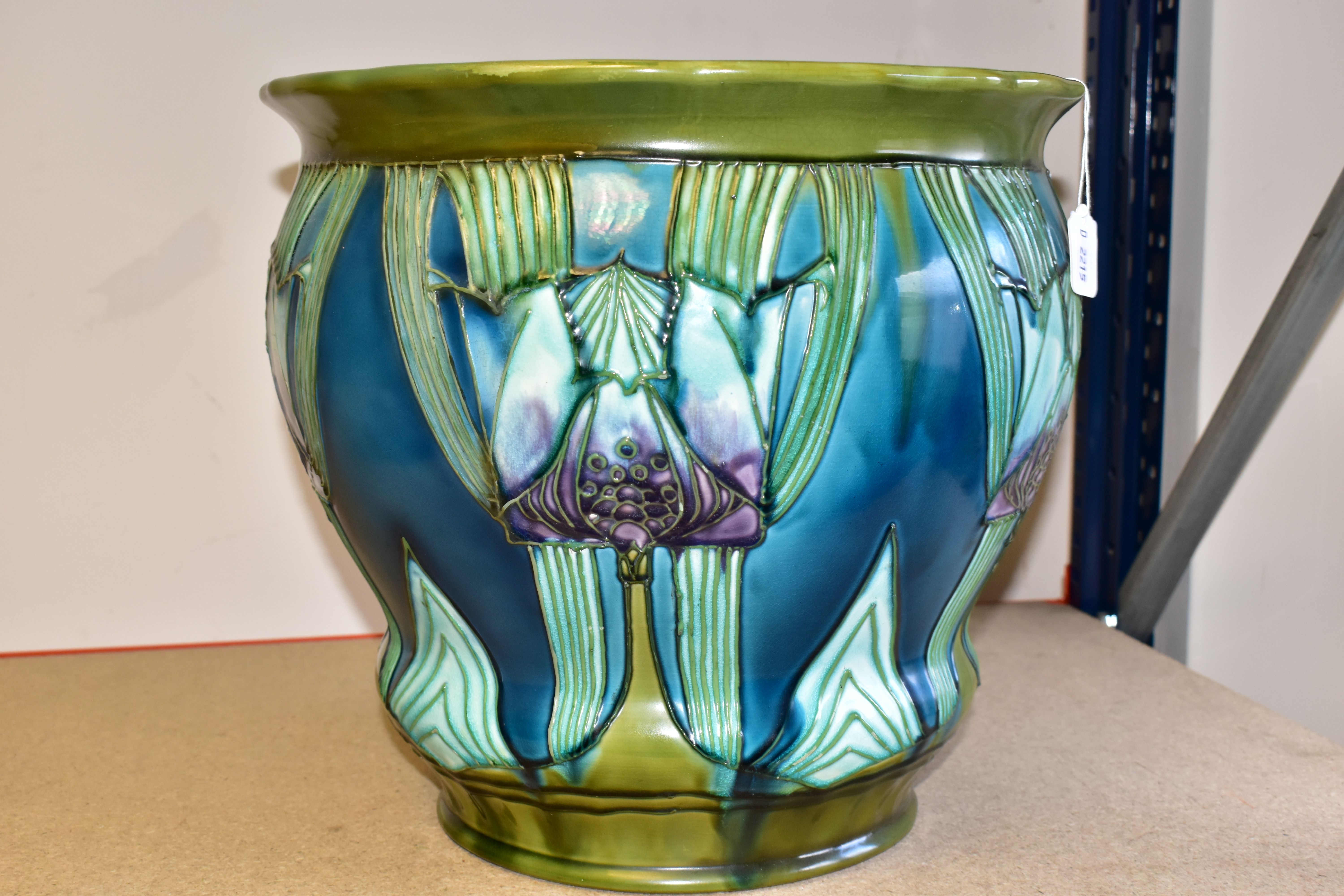 A VERY LARGE MINTON JARDINIERE, with a green, turquoise and lilac coloured Art Nouveau ' - Image 2 of 7