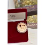 A ROYAL MINT 2005 'THE BATTLE OF TRAFALGAR' UNITED KINGDOM GOLD PROOF COMMEMORATIVE CROWN COIN, five