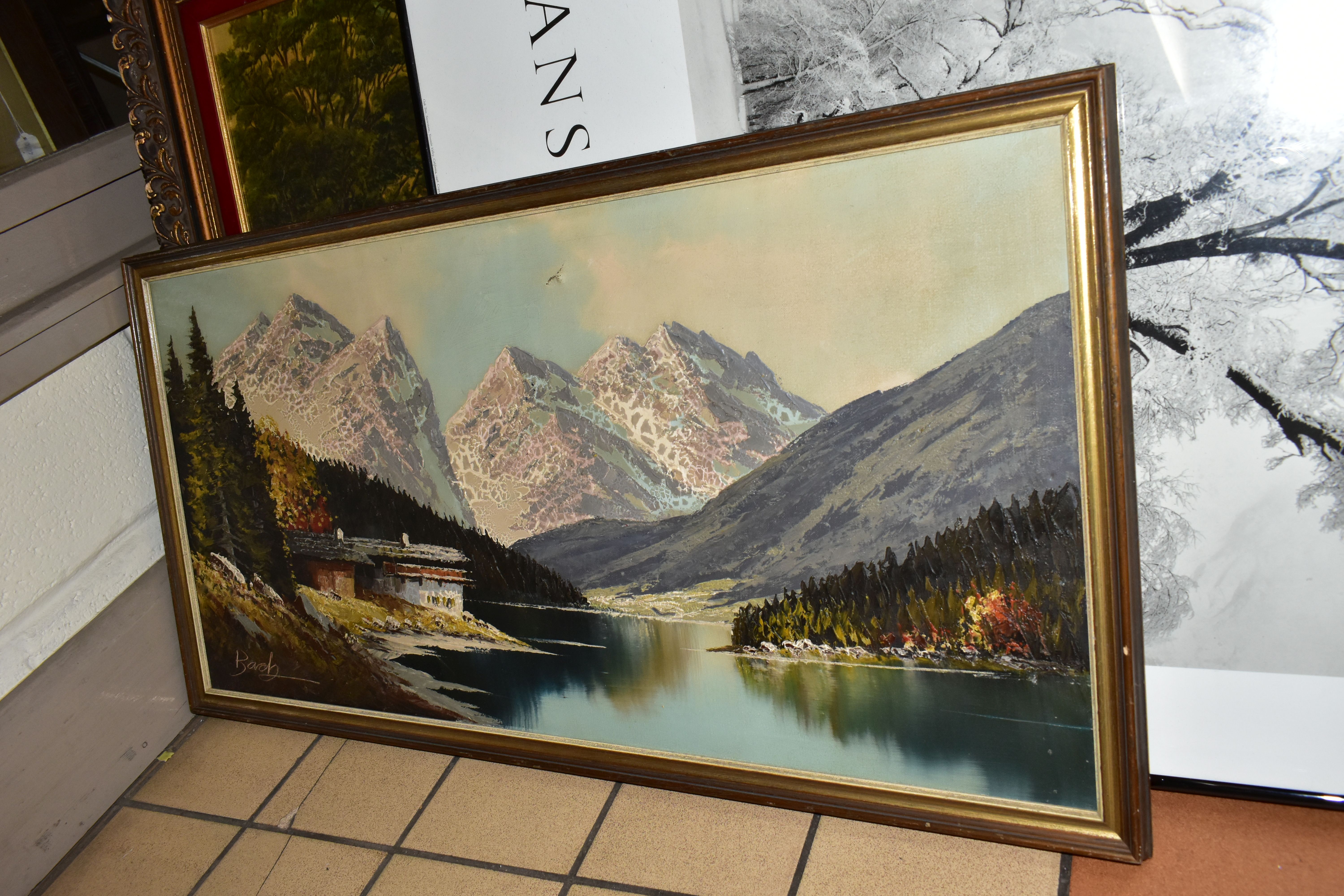 A SMALL COLLECTION OF PAINTINGS AND PRINTS, to include a continental alpine landscape scene, - Image 3 of 3