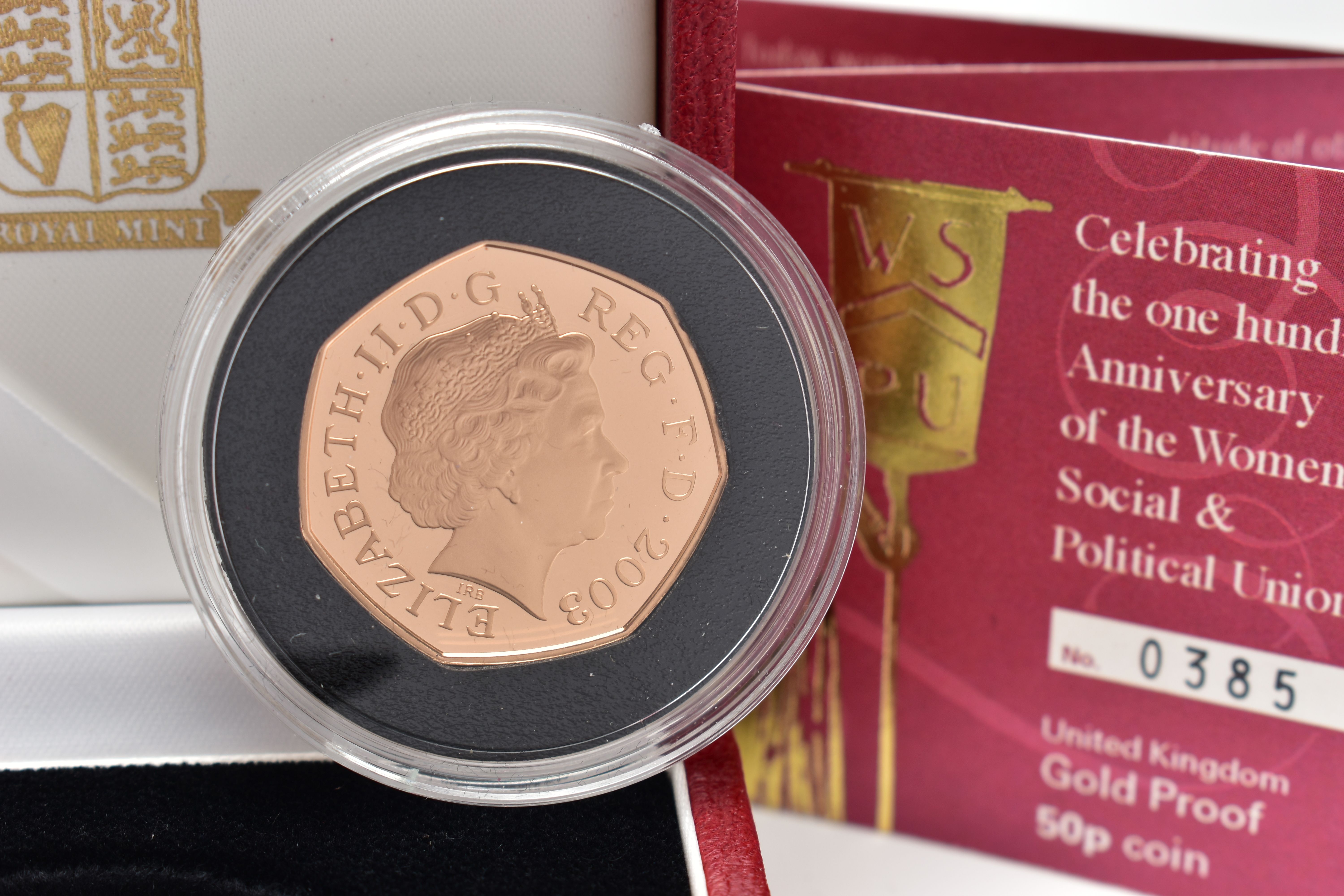 A ROYAL MINT 2003 GOLD PROOF 50P COIN, celebrating the one hundredth anniversary of the Womens - Image 2 of 2