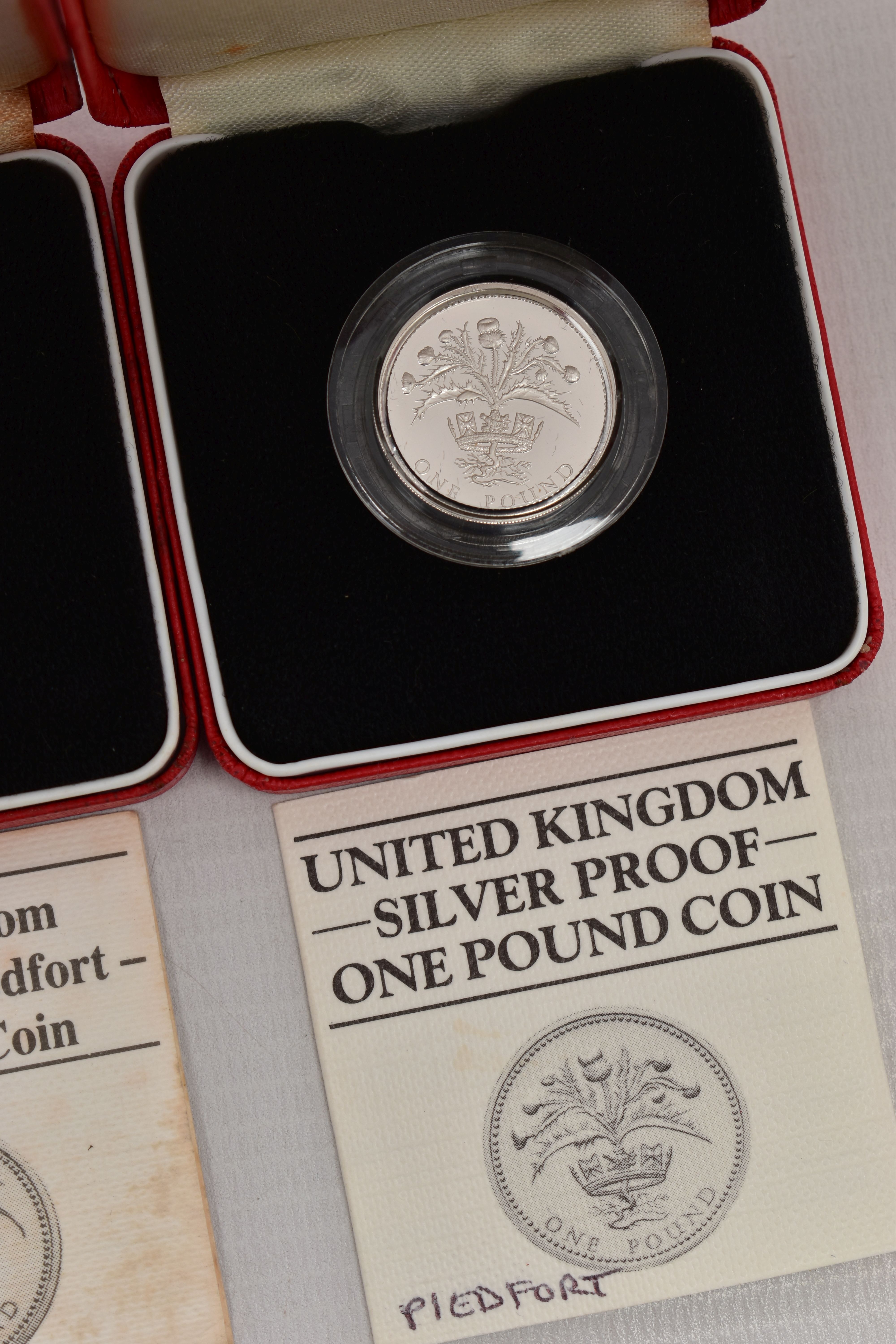 ROYAL MINT BOXED SILVER PROOF PIEDFORT ONE POUND COINS 1984,1985,1986 all in Royal Mint cases with - Image 3 of 3