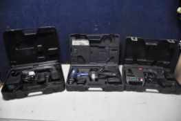 THREE AEG DRILLS to include AEG ASBEQ16 cordless drill in case with charger and two battery's, AEG
