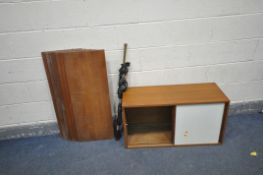 A SERIES OF MID CENTURY TEAK LADDERAX SHELVING PARTS including a double sliding door cupboard, width