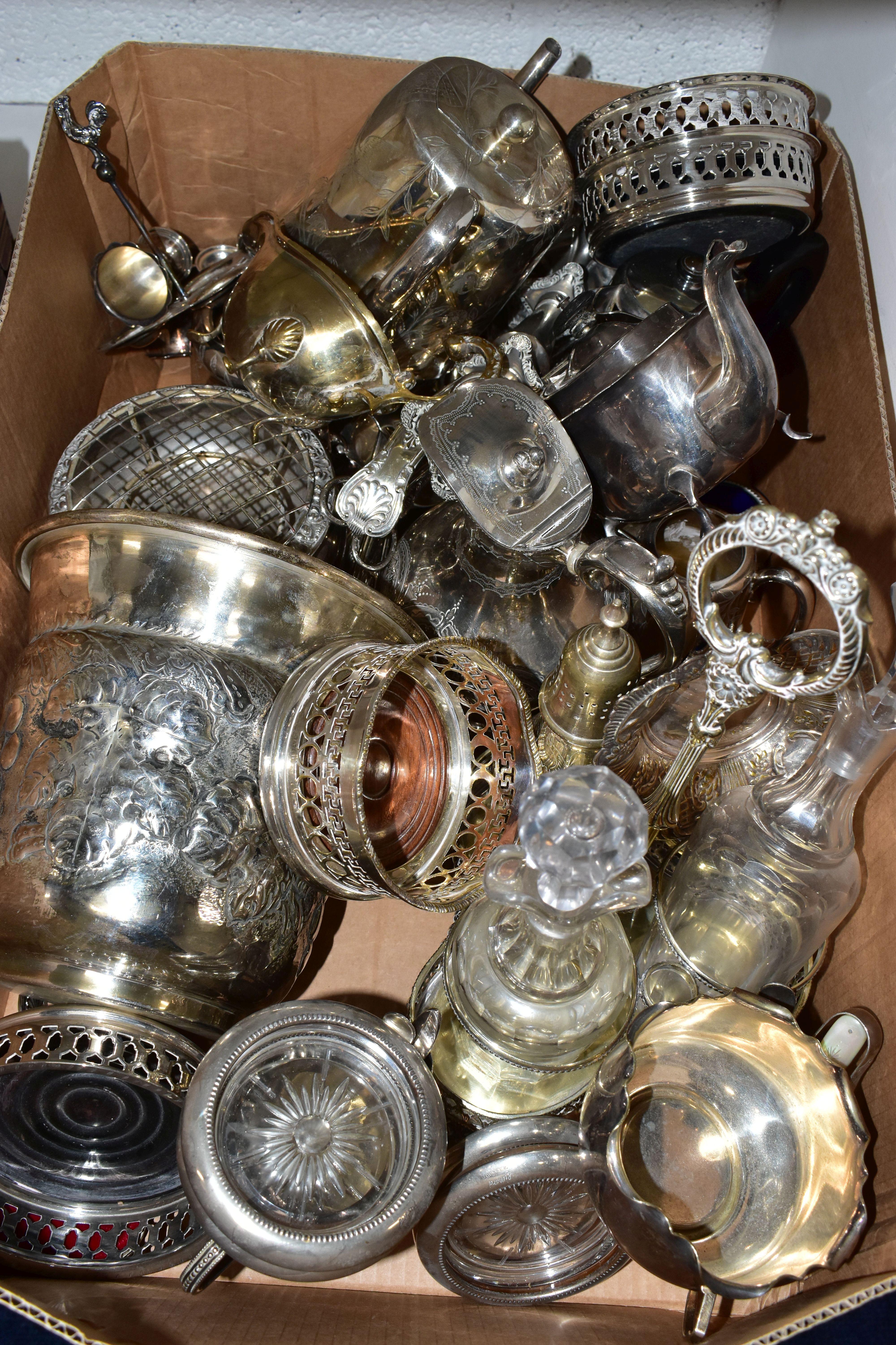 TWO BOXES OF ASSORTED WHITE METAL TABLEWARE, to include a selection of white metal and plated - Image 2 of 3