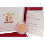 A ROYAL MINT 2007 GOLD PROOF ONE POUND COIN, 19.61 grams, 22.50mm, 916.7 carat gold, issue number