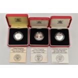 ROYAL MINT BOXED SILVER PROOF PIEDFORT ONE POUND COINS 1984,1985,1986 all in Royal Mint cases with