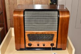A 'HIS MASTERS VOICE / HMV' WIRELESS RADIO, model 488, wood construction case, valve radio