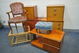 A COLLECTION OF MID TO LATE CENTURY FURNITURE including two teak chests of three long drawers (one