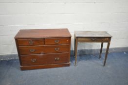 AN EDWARDIAN MAHOGANY CHEST OF TWO SHORT OVER TWO LONG DRAWERS with brass handles, width 104cm x