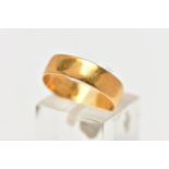 A 22CT GOLD BAND RING, a plain polished flat profile band ring, approximate dimensions width 5mm x