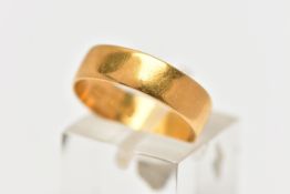 A 22CT GOLD BAND RING, a plain polished flat profile band ring, approximate dimensions width 5mm x