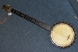 A G.A.LITTLE FIVE STRING BANJO with mahogany neck, back and sides and inlay to back