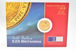 A ROYAL MINT 2000 CARDED GOLD BULLION £25 BRITANNIA COIN, 22.00mm, 8.513 grams, issue limit 50,000