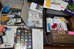 LARGE COLLECTION OF GB STAMPS IN BOX, with first day covers from 1960s to 2005, stock book of pre