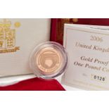 A ROYAL MINT 2006 UNITED KINGDOM, GOLD PROOF ONE POUND COIN, 19.619 grams, 22.50mm, 916.7 carat