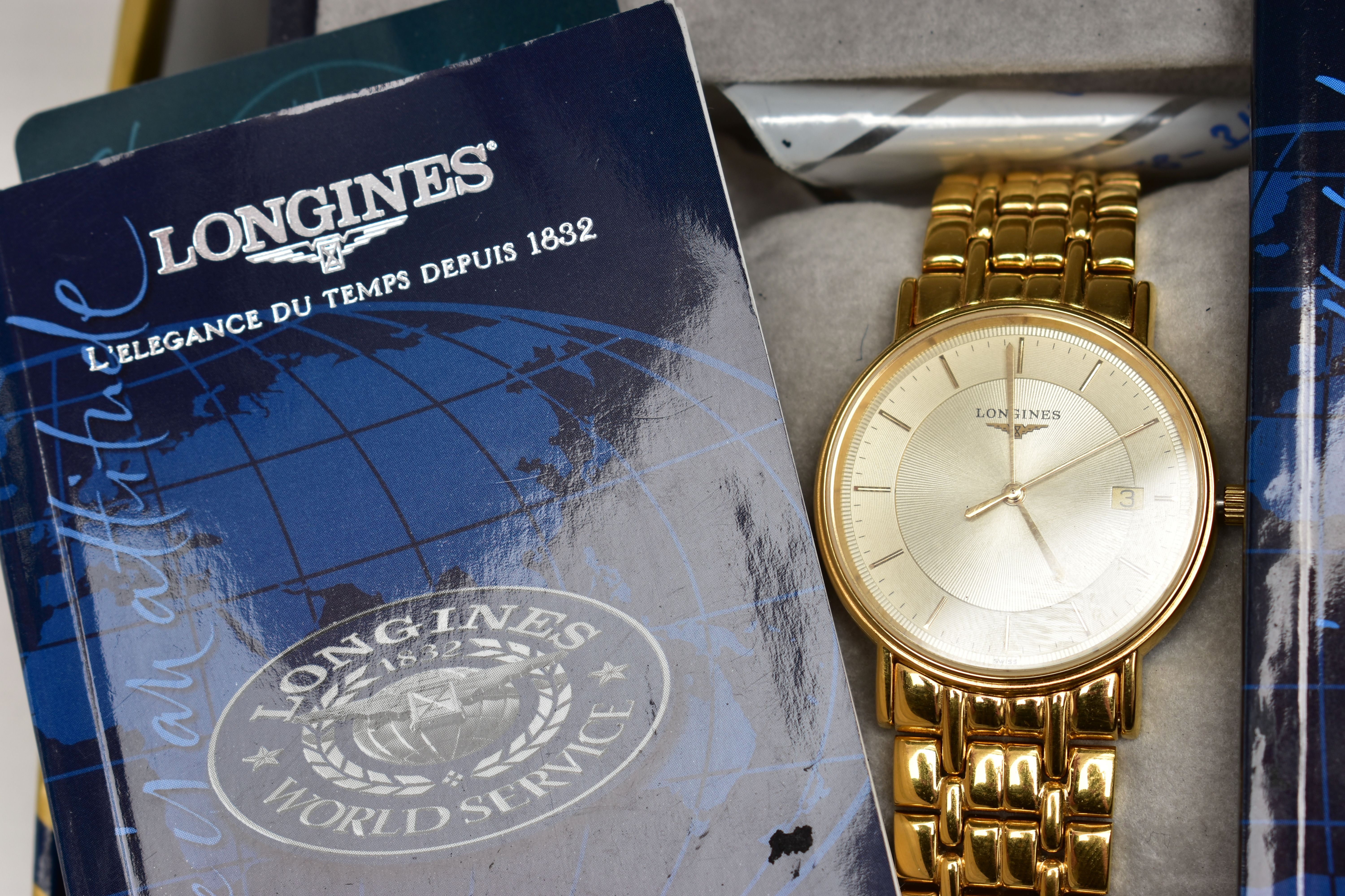 A LADIES AND A GENTS 'LONGINES' WRISTWATCH, a gents quartz watch featuring a round gold dial - Image 3 of 4
