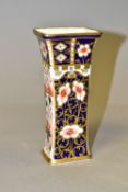 A ROYAL CROWN DERBY IMARI VASE, of tapering rectangular form, decorated in the 6299 pattern, date